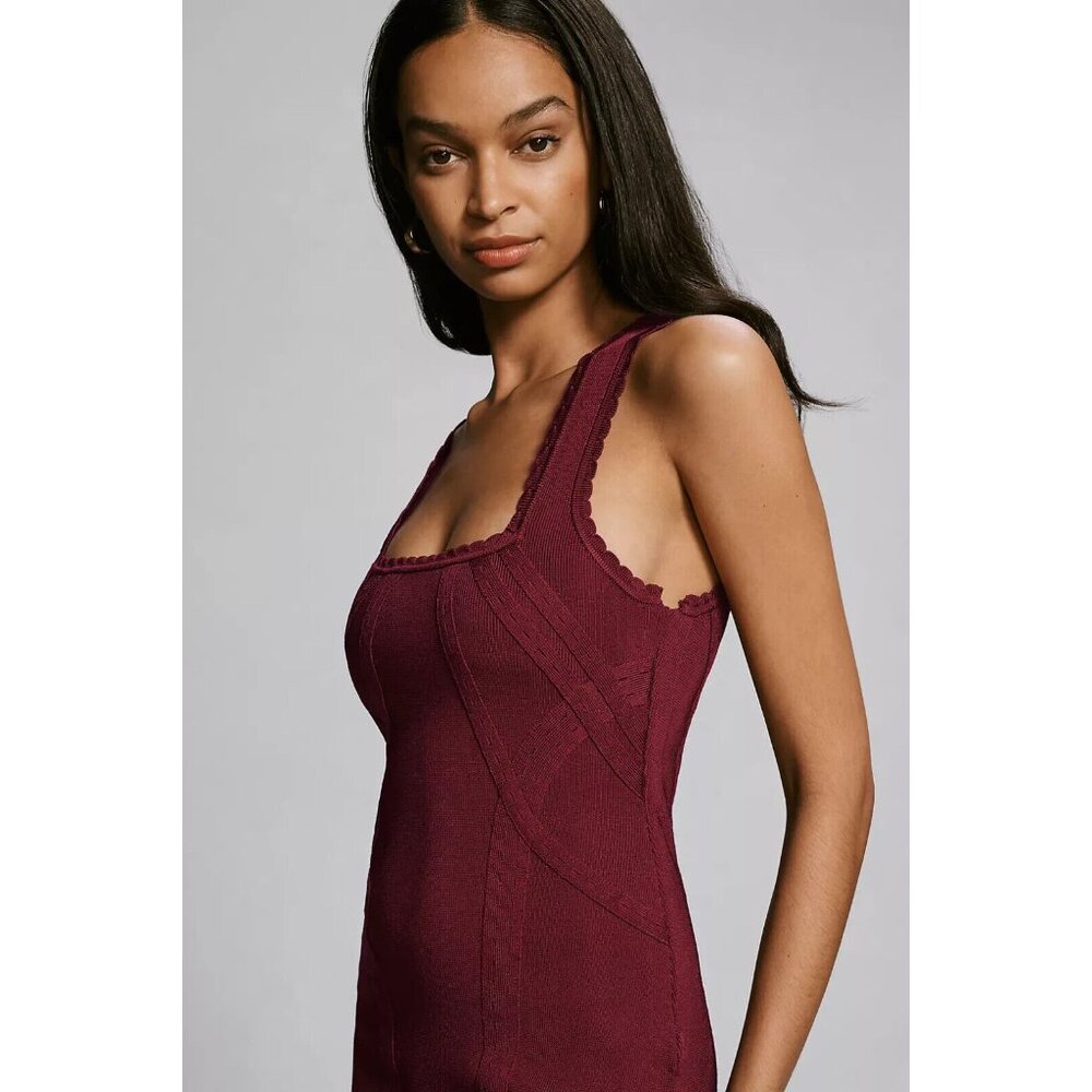 By Anthropologie Slim Square-Neck Sleeveless Midi Jumper Dress in Wine Size S - Picture 4 of 10